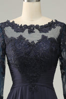 Load image into Gallery viewer, Asymmetrical Navy Mother of Bride Dress with Long Sleeves