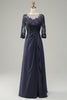 Load image into Gallery viewer, Long Sleeves Blue Mother of Bride Dress with Appliques