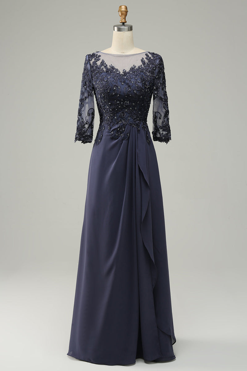 Load image into Gallery viewer, Long Sleeves Blue Mother of Bride Dress with Appliques