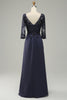 Load image into Gallery viewer, Long Sleeves Blue Mother of Bride Dress with Appliques
