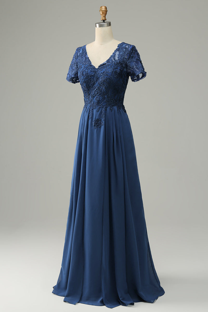 Load image into Gallery viewer, Blue A Line Mother of Bride Dress with Appliques