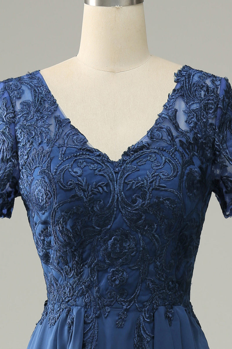 Load image into Gallery viewer, Blue A Line Mother of Bride Dress with Appliques