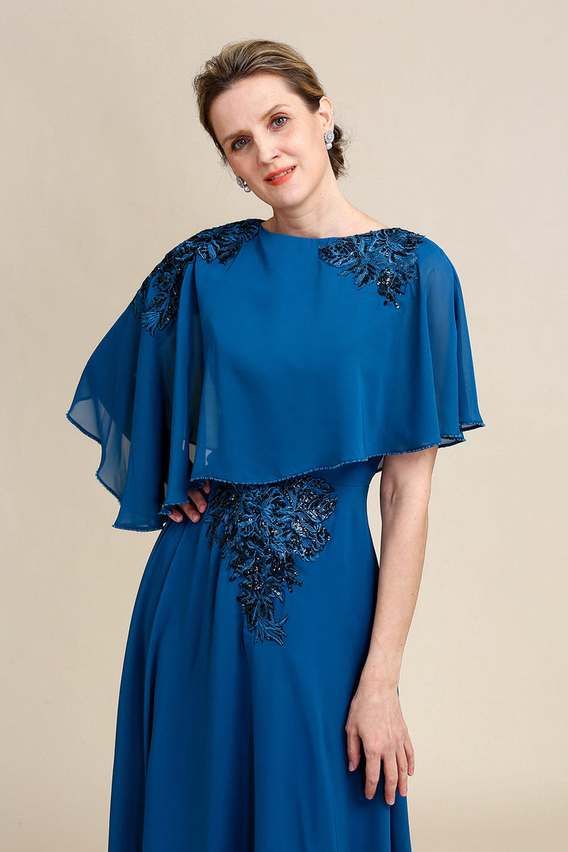 Load image into Gallery viewer, Turquoise Chiffon Mother of the Bride Dress with Lace