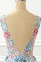 Load image into Gallery viewer, A-Line Blue Princess Prom Dress With Appliques