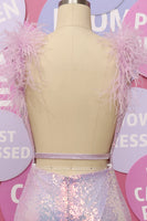 Load image into Gallery viewer, Mermaid V Neck Purple Sequins Long Prom Dress with Feather