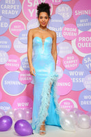 Load image into Gallery viewer, Mermaid Sweetheart Light Blue Sequins Long Prom Dress with Feather