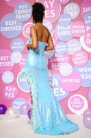 Load image into Gallery viewer, Mermaid Sweetheart Light Blue Sequins Long Prom Dress with Feather