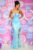 Load image into Gallery viewer, Mermaid Sweetheart Light Blue Sequins Long Prom Dress with Feather