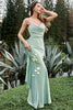 Load image into Gallery viewer, Sheath Spaghetti Straps Light Green Long Bridesmaid Dress with Bowknot