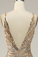 Load image into Gallery viewer, Sparkly Golden Backless Beaded Long Prom Dress with Slit