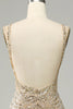 Load image into Gallery viewer, Golden Beaded Backless Long Prom Dress