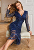 Load image into Gallery viewer, Navy Sparkly V-Neck Long Prom Dress with Long Sleeves