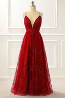Load image into Gallery viewer, A-Line Spaghetti Straps Burgundy Princess Long Prom Dress