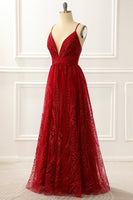 Load image into Gallery viewer, A-Line Spaghetti Straps Burgundy Princess Long Prom Dress