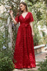 Load image into Gallery viewer, A Line V Neck Red Long Bridesmaid Dress with Embroidery