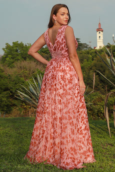 Rust Print Plus Size Prom Dress with Slit