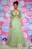 Load image into Gallery viewer, Tulle Deep V Neck Green Gorset Long Prom Dress with Embroidery