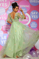 Load image into Gallery viewer, Tulle Deep V Neck Green Gorset Long Prom Dress with Embroidery