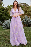 Load image into Gallery viewer, A-Line Tulle Lavender Princess Corset Prom Dress with Embroidery