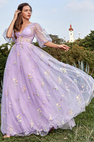 Load image into Gallery viewer, A-Line Tulle Lavender Princess Corset Prom Dress with Embroidery