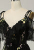 Load image into Gallery viewer, A-Line Cold Shoulder Black Long Prom Dress with Embroidery