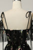 Load image into Gallery viewer, A-Line Cold Shoulder Black Long Prom Dress with Embroidery