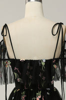 Load image into Gallery viewer, Floral Cold Shoulder Black Long Prom Dress with Embroidery