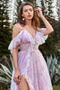 Load image into Gallery viewer, A-Line Spaghetti Straps Lavender Long Prom Dress with Embroidery