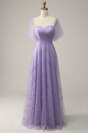 Off Shoulder Lavender Prom Dress with Ruffles