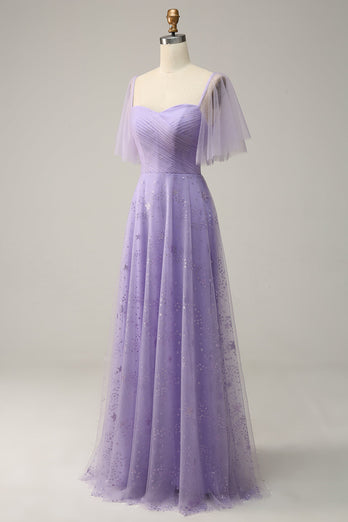 Off Shoulder Lavender Prom Dress with Ruffles