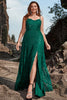 Load image into Gallery viewer, Dark Green Spaghetti Straps Sparkly Long Prom Dress with Slit