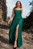 Load image into Gallery viewer, Dark Green Spaghetti Straps Sparkly Long Prom Dress with Slit