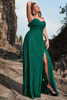 Load image into Gallery viewer, Dark Green Spaghetti Straps Sparkly Long Prom Dress with Slit