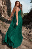 Load image into Gallery viewer, Dark Green Spaghetti Straps Sparkly Long Prom Dress with Slit