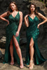 Load image into Gallery viewer, Dark Green Sequined Spaghetti Straps Plus Size Prom Dress with Slit