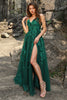 Load image into Gallery viewer, Dark Green A Line Tulle Plus Szie Prom Dress with Slit