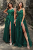 Load image into Gallery viewer, Dark Green A Line Tulle Plus Szie Prom Dress with Slit
