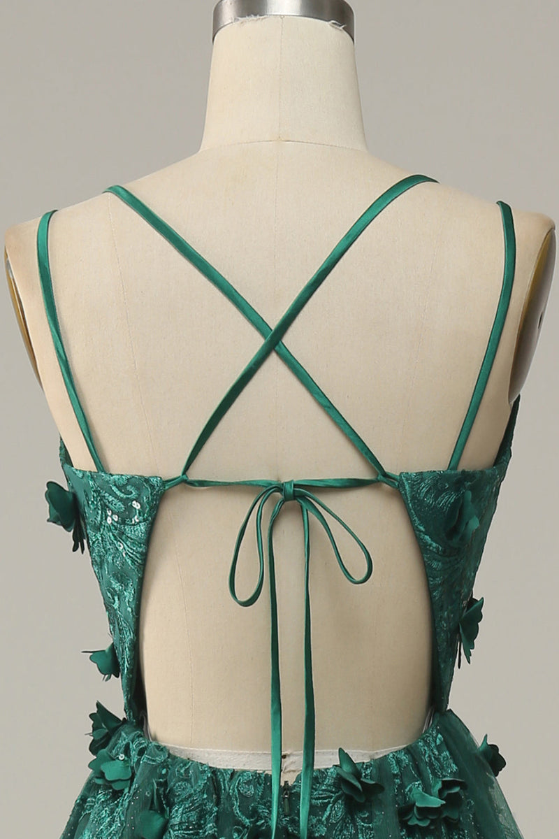 Load image into Gallery viewer, A-Line Tulle Dark Green Long Prom Dress with Slit