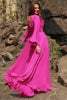 Load image into Gallery viewer, Hot Pink Long Sleeves Plus Size Prom Dress with Ruffles