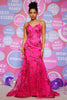 Load image into Gallery viewer, Mermaid Spaghetti Straps Fuchsia Long Sequins Prom Dress