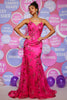 Load image into Gallery viewer, Mermaid Spaghetti Straps Fuchsia Long Sequins Prom Dress
