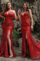 Load image into Gallery viewer, Spaghetti Straps Mermaid Plus Szie Prom Dress with Slit