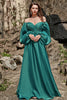 Load image into Gallery viewer, Navy Off Shoulder Long Sleeves Prom Dress with Ruffles