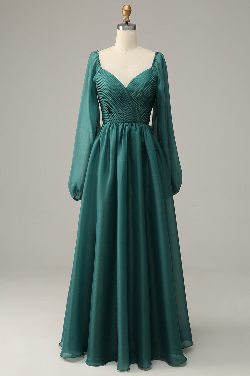 Load image into Gallery viewer, Navy Off Shoulder Long Sleeves Prom Dress with Ruffles
