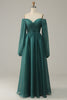 Load image into Gallery viewer, Off Shoulder Long Sleeves Prom Dress with Ruffles