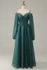 Load image into Gallery viewer, Navy Off Shoulder Long Sleeves Prom Dress with Ruffles