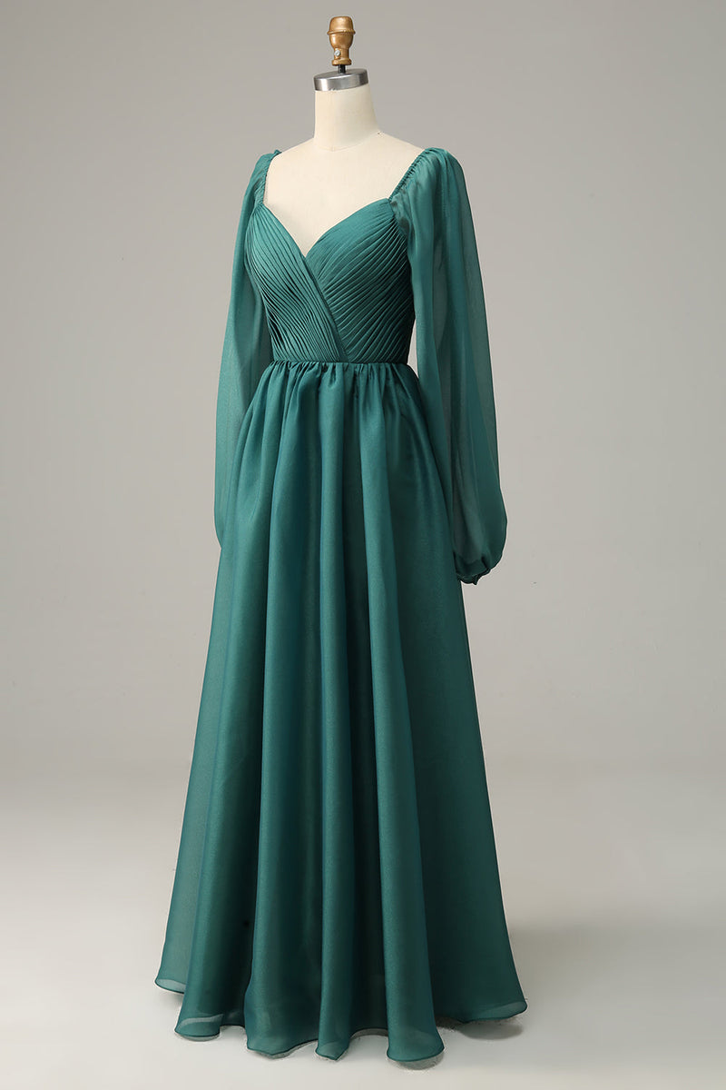Load image into Gallery viewer, Navy Off Shoulder Long Sleeves Prom Dress with Ruffles