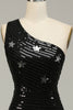 Load image into Gallery viewer, Sparkly Sequins Black One Shoulder Long Prom Dress with Stars