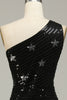 Load image into Gallery viewer, Sparkly Sequins Black One Shoulder Long Prom Dress with Stars