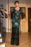 Load image into Gallery viewer, Sheath V Neck Black Sequins Long 1920s Flapper Dress with Fringes